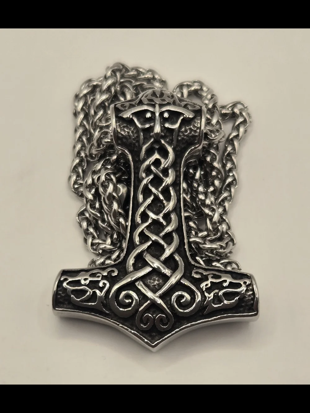 Viking Mjölnir Thor Hammer Necklace Celtic Knot 22” Chain 2.5” Pendant #696